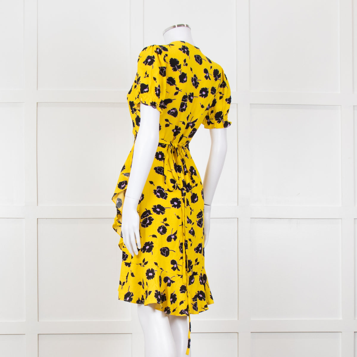 Diane Von Furstenberg Yellow Black Floral Wrap Mini Dress