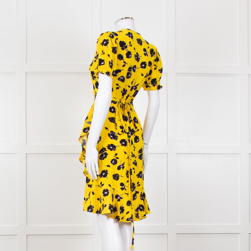 Diane Von Furstenberg Yellow Black Floral Wrap Mini Dress