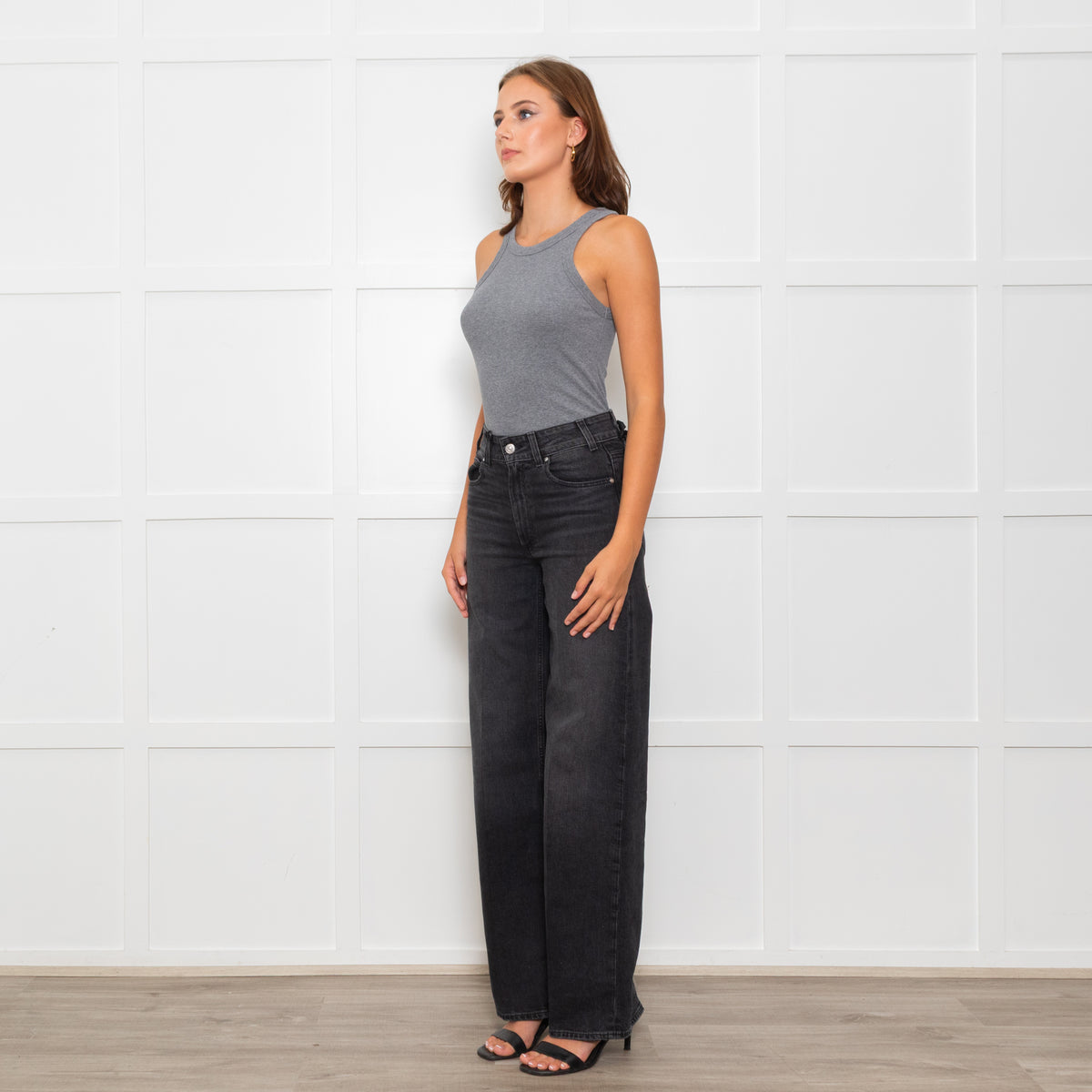 Paige Black Sasha High Waisted Straight Leg Jeans