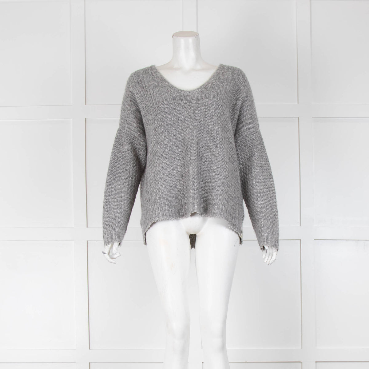 Henry Christ Grey Rib V Neck Cashmere Jumper