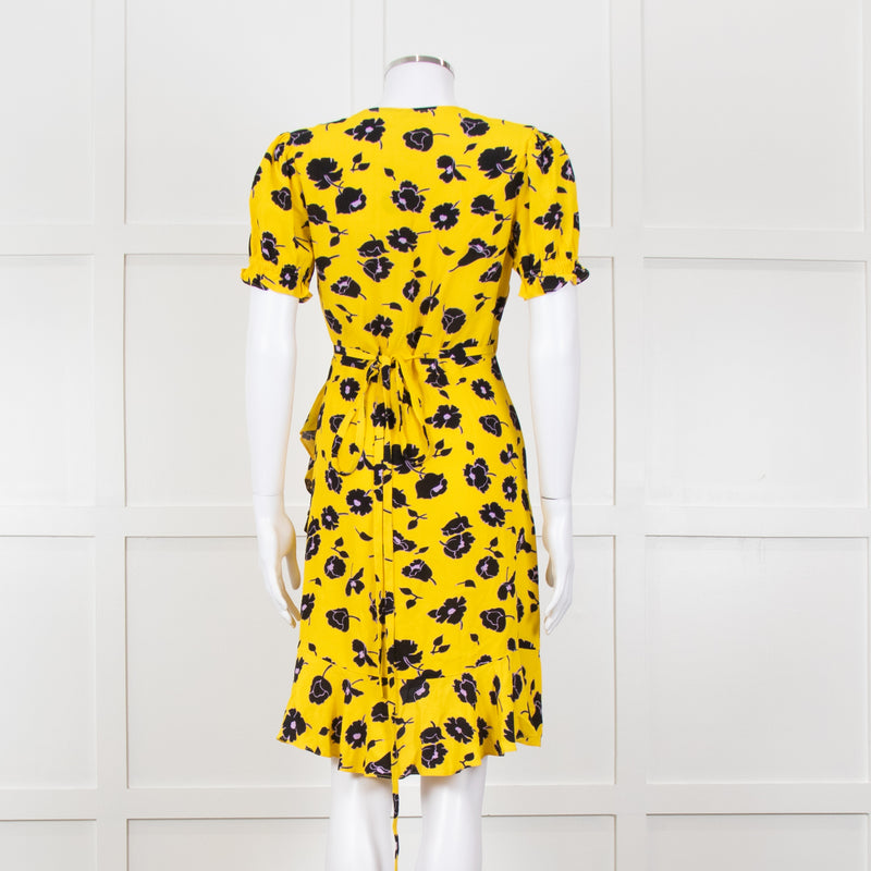 Diane Von Furstenberg Yellow Black Floral Wrap Mini Dress
