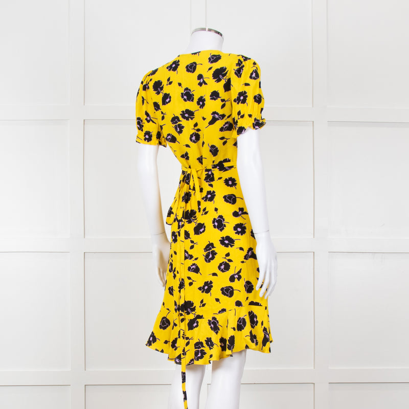 Diane Von Furstenberg Yellow Black Floral Wrap Mini Dress