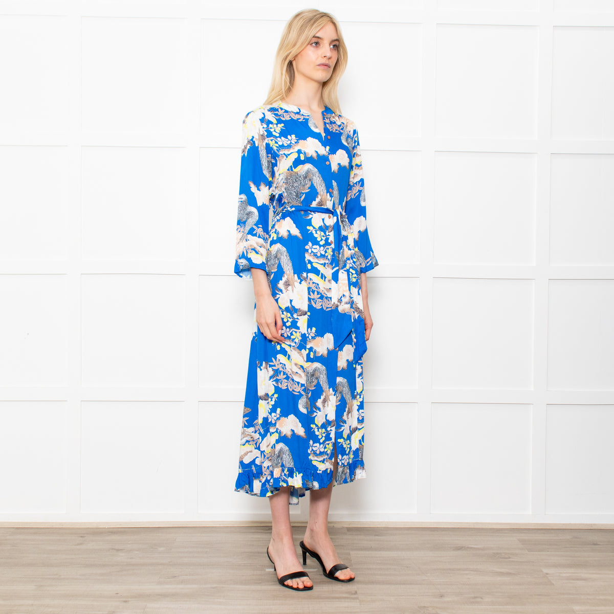 Lollys Laundry Multicolour Button Front Dress With Birds and Floral Print