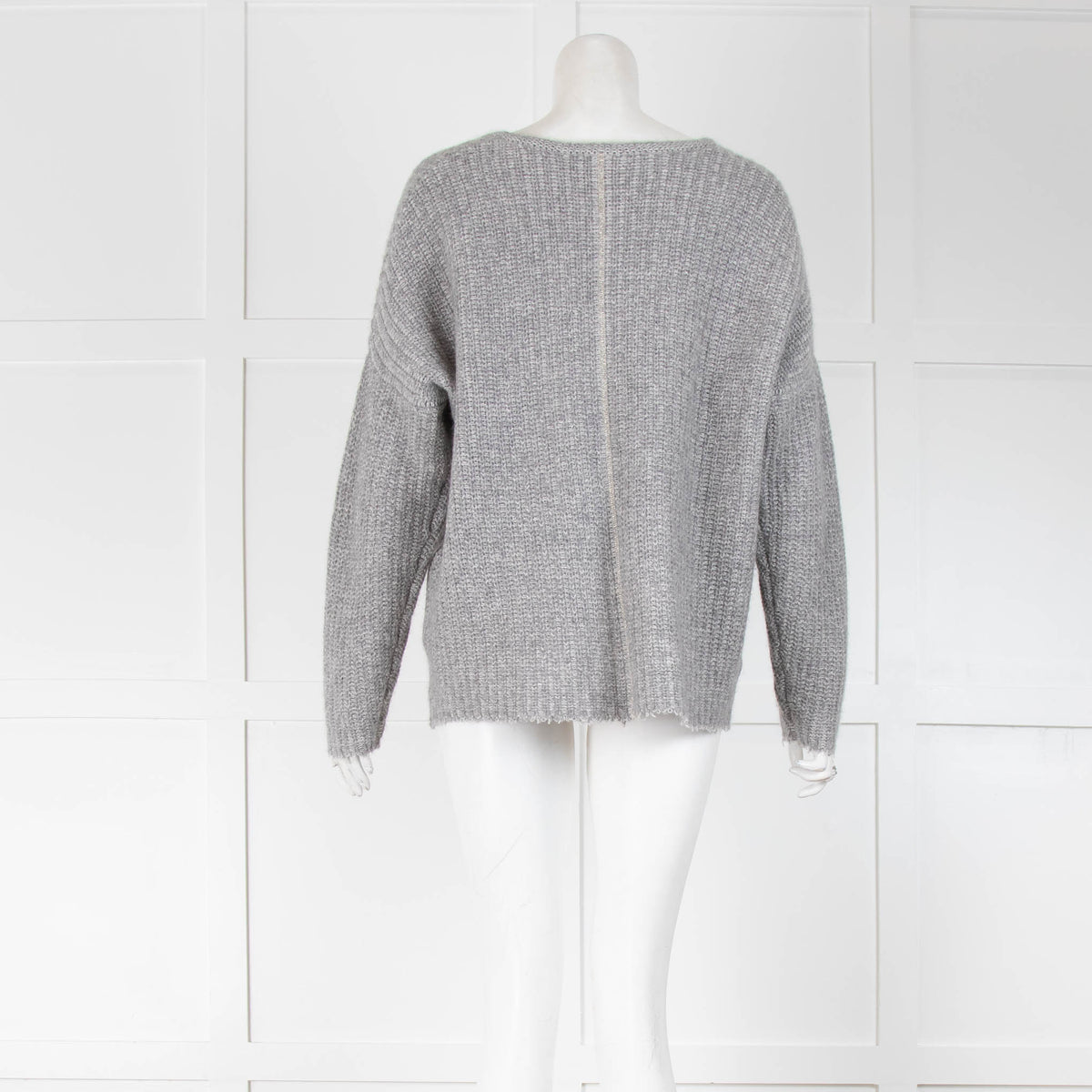Henry Christ Grey Rib V Neck Cashmere Jumper