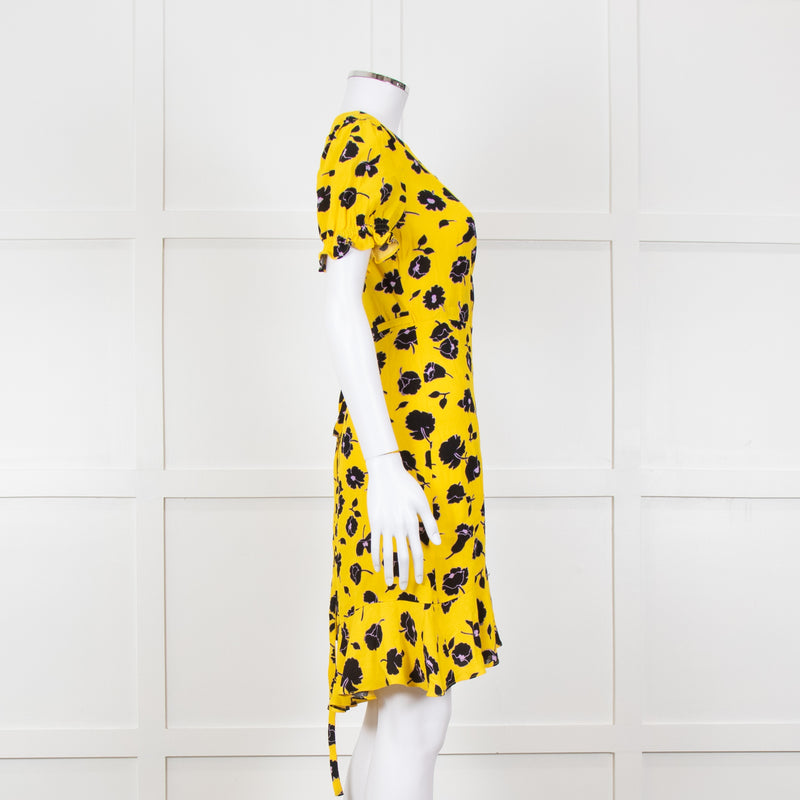 Diane Von Furstenberg Yellow Black Floral Wrap Mini Dress