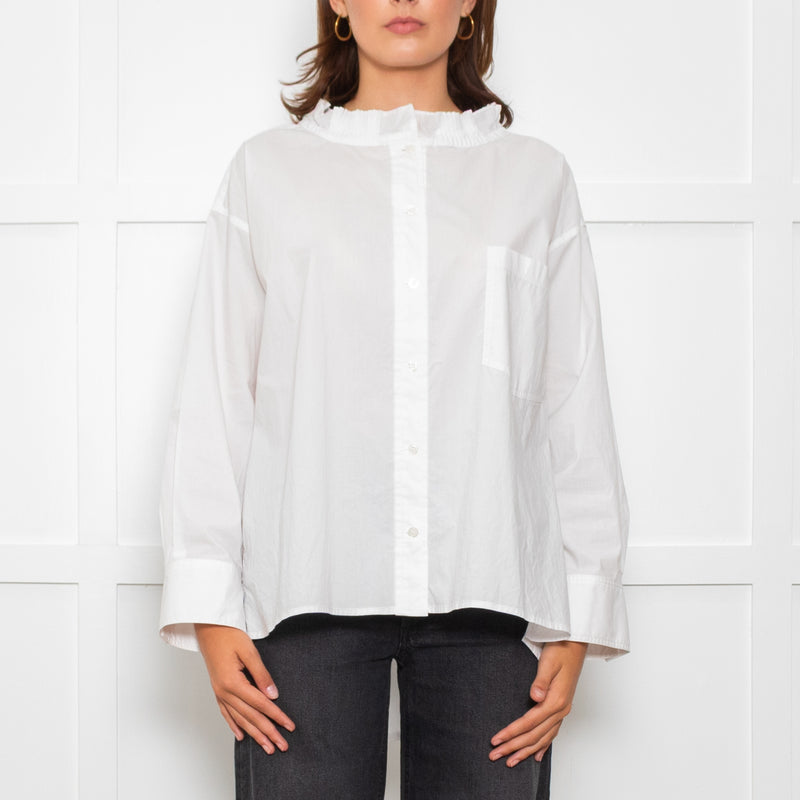 Wyse White Cotton Frill Trim Oversized Shirt