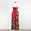 Shanghai Tang Black Silk Multi Flower Print Halter Neck Maxi Dress