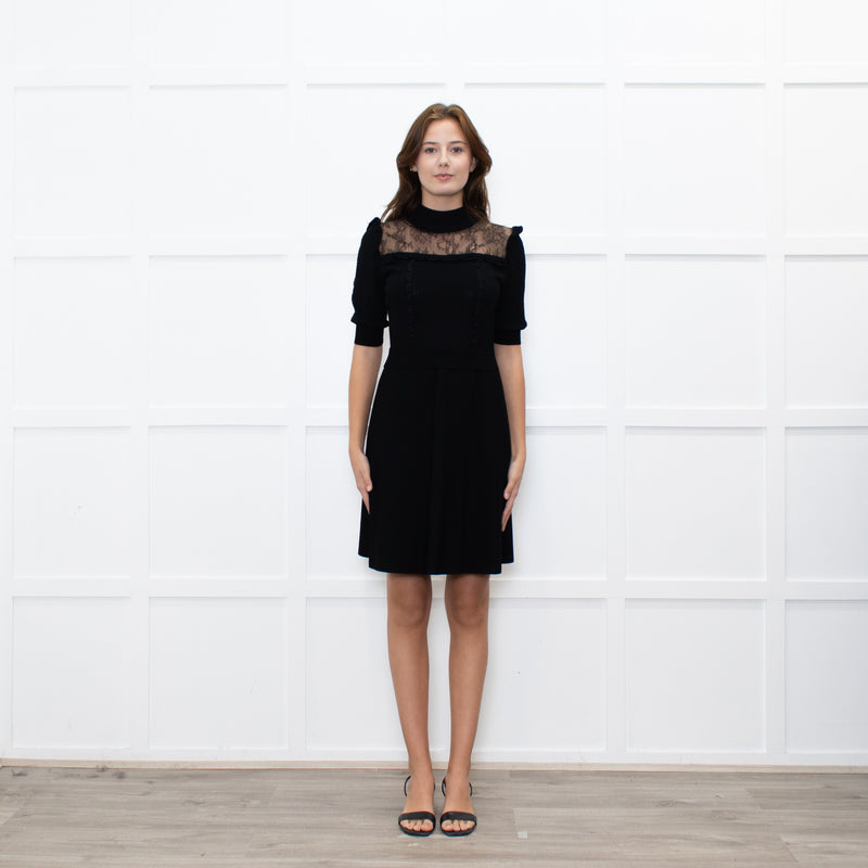 Valentino Black Short Sleeve Lace Panelled Mini Dress