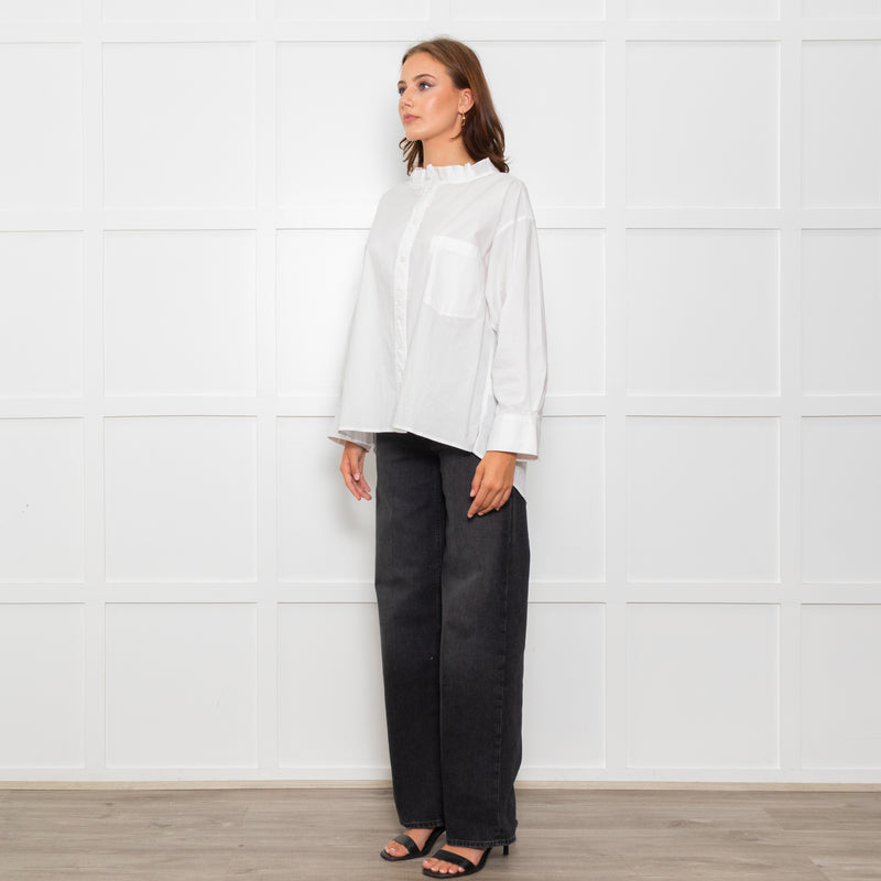 Wyse White Cotton Frill Trim Oversized Shirt