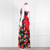 Shanghai Tang Black Silk Multi Flower Print Halter Neck Maxi Dress