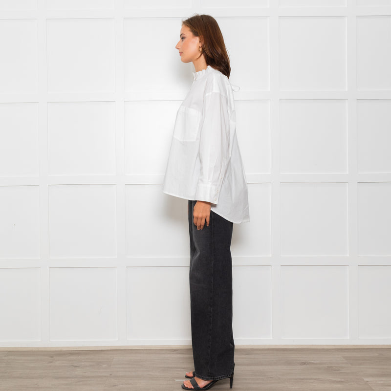 Wyse White Cotton Frill Trim Oversized Shirt