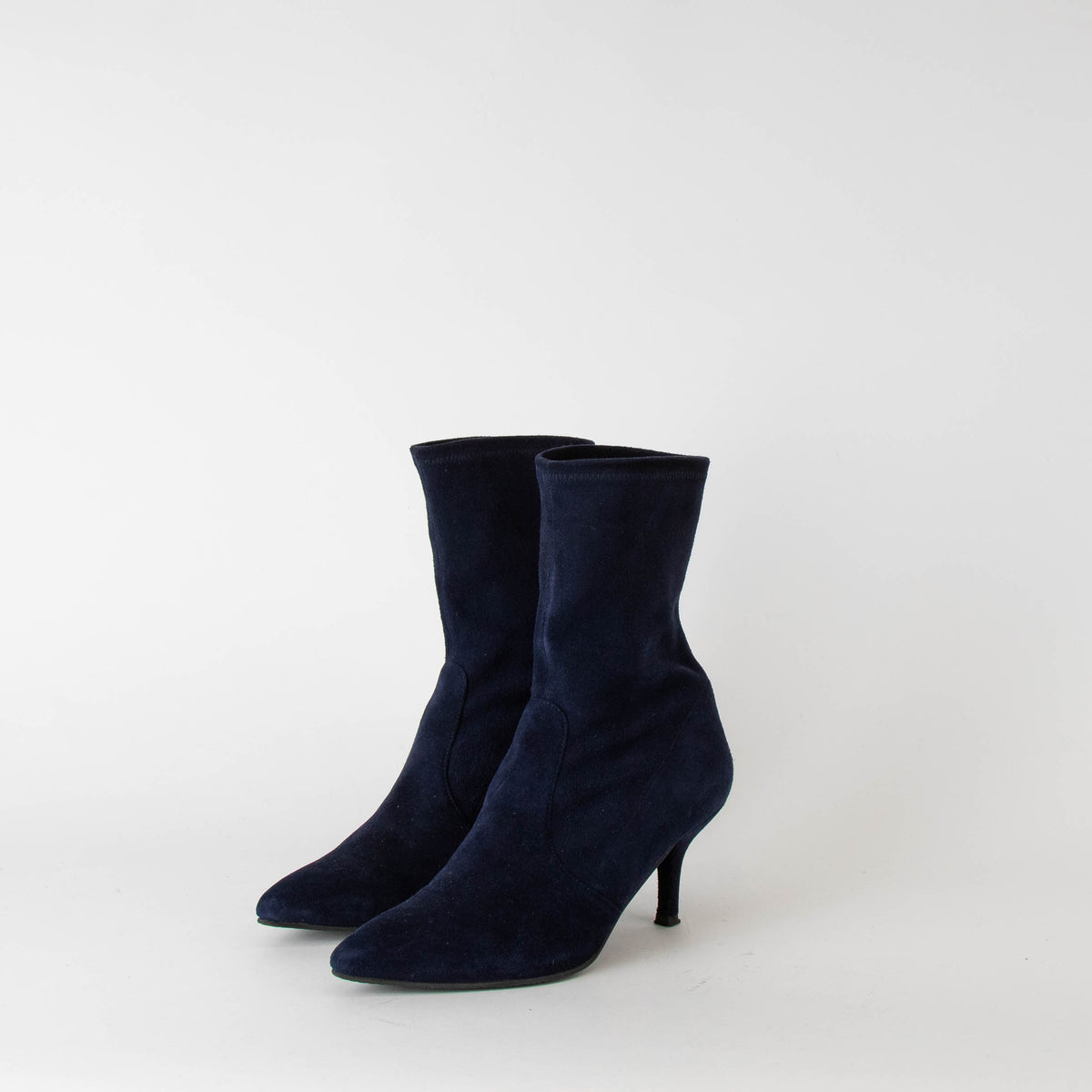 Stuart Weitzman Navy Suede Sock Ankle Boot