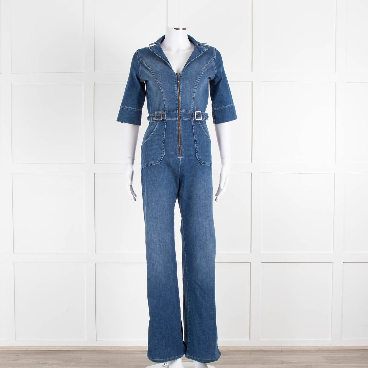 Donna Ida Blue Denim Short Sleeved Flared Jumpsuit