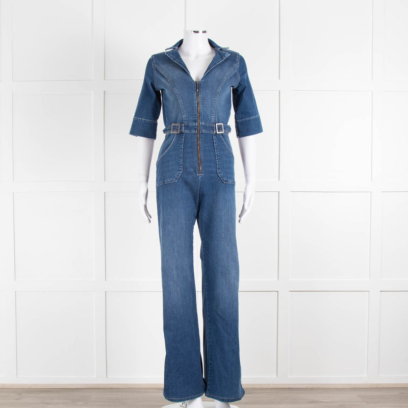 Donna Ida Blue Denim Short Sleeved Flared Jumpsuit