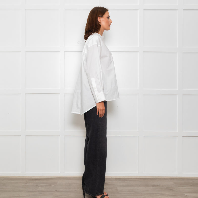 Wyse White Cotton Frill Trim Oversized Shirt