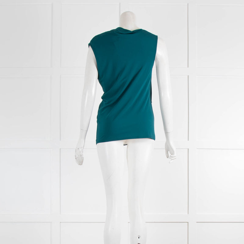 Helmut Lang Teal Drape Front Vest Top