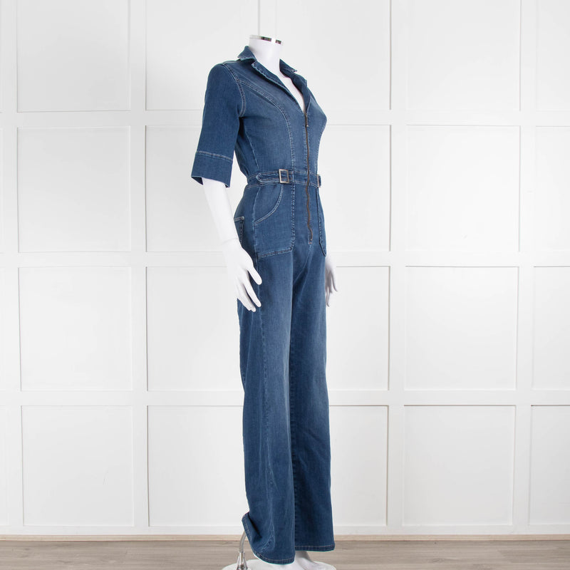 Donna Ida Blue Denim Short Sleeved Flared Jumpsuit