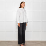 Wyse White Cotton Frill Trim Oversized Shirt