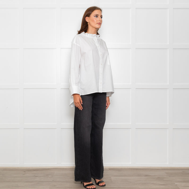 Wyse White Cotton Frill Trim Oversized Shirt