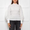 Ganni White Ruched Detail Puff Sleeved Cotton Top