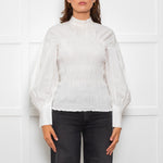 Ganni White Ruched Detail Puff Sleeved Cotton Top