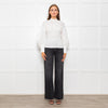 Ganni White Ruched Detail Puff Sleeved Cotton Top