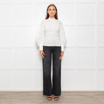 Ganni White Ruched Detail Puff Sleeved Cotton Top