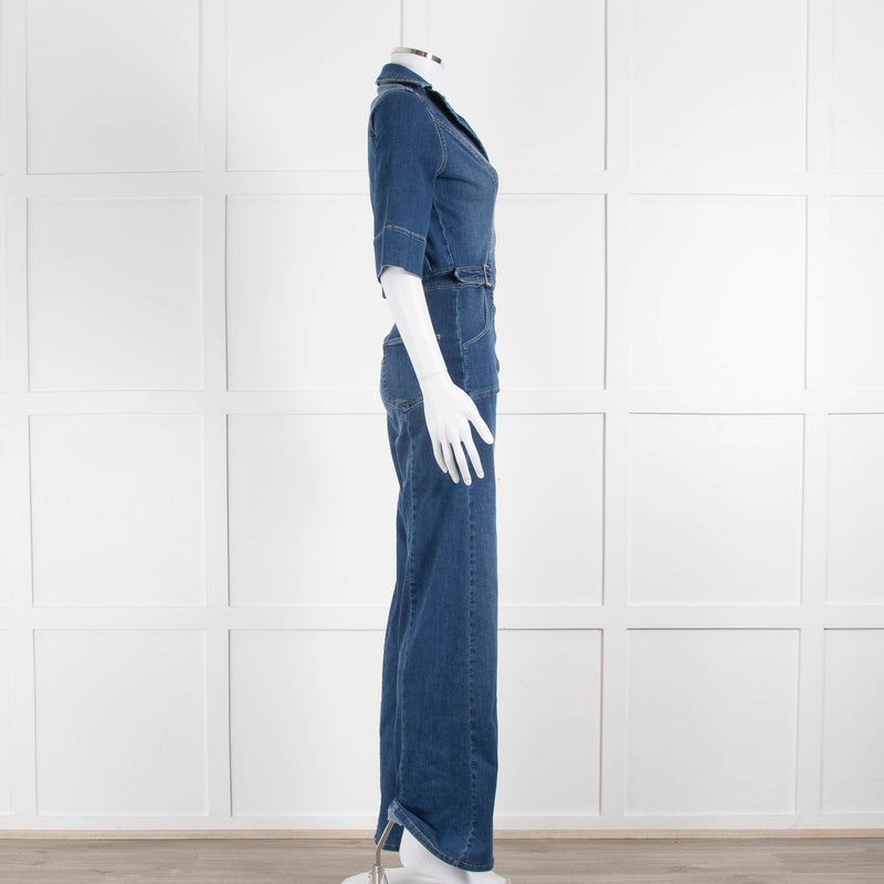 Donna Ida Blue Denim Short Sleeved Flared Jumpsuit