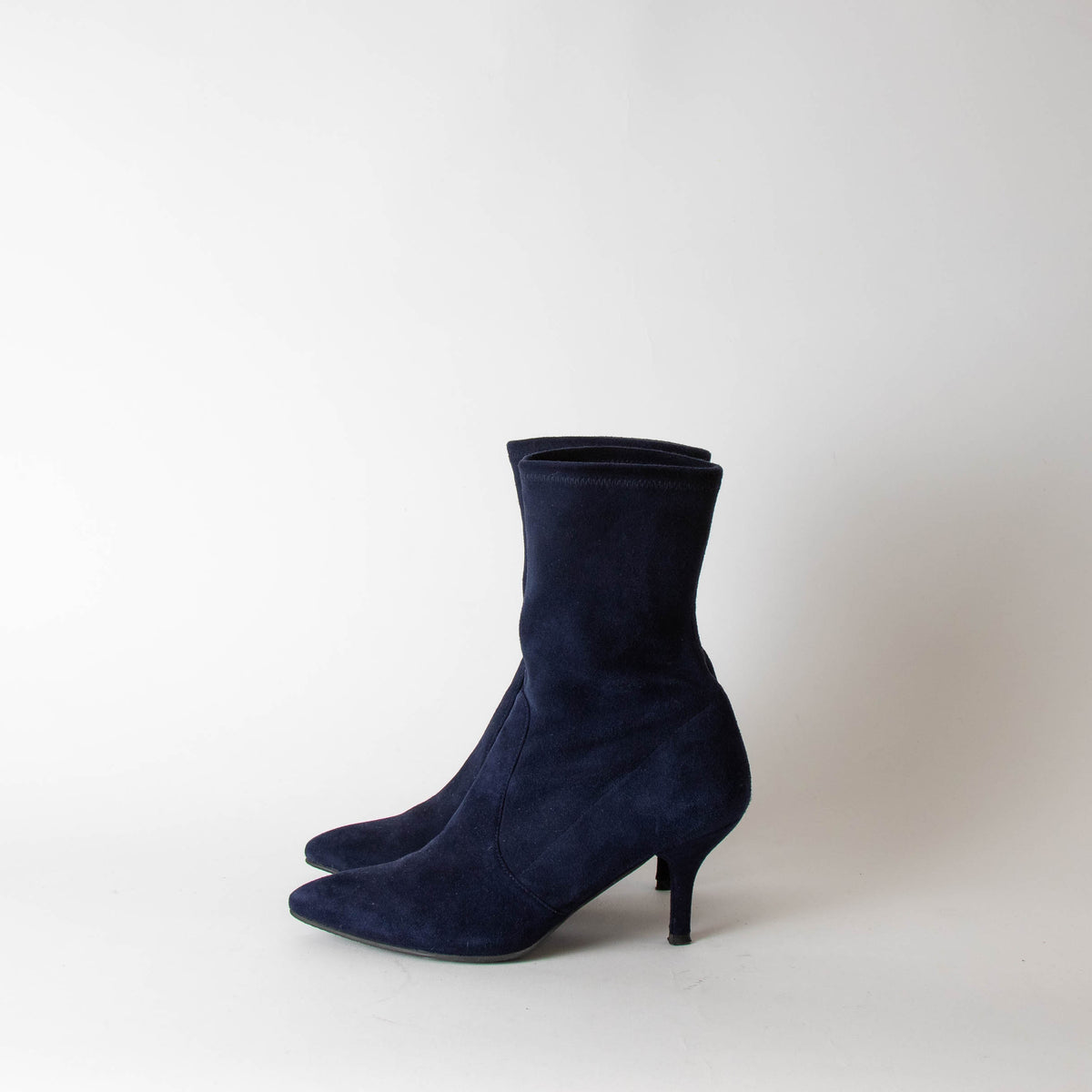 Stuart Weitzman Navy Suede Sock Ankle Boot