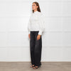 Ganni White Ruched Detail Puff Sleeved Cotton Top
