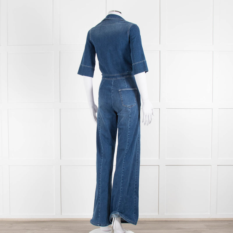 Donna Ida Blue Denim Short Sleeved Flared Jumpsuit