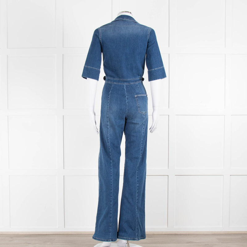 Donna Ida Blue Denim Short Sleeved Flared Jumpsuit