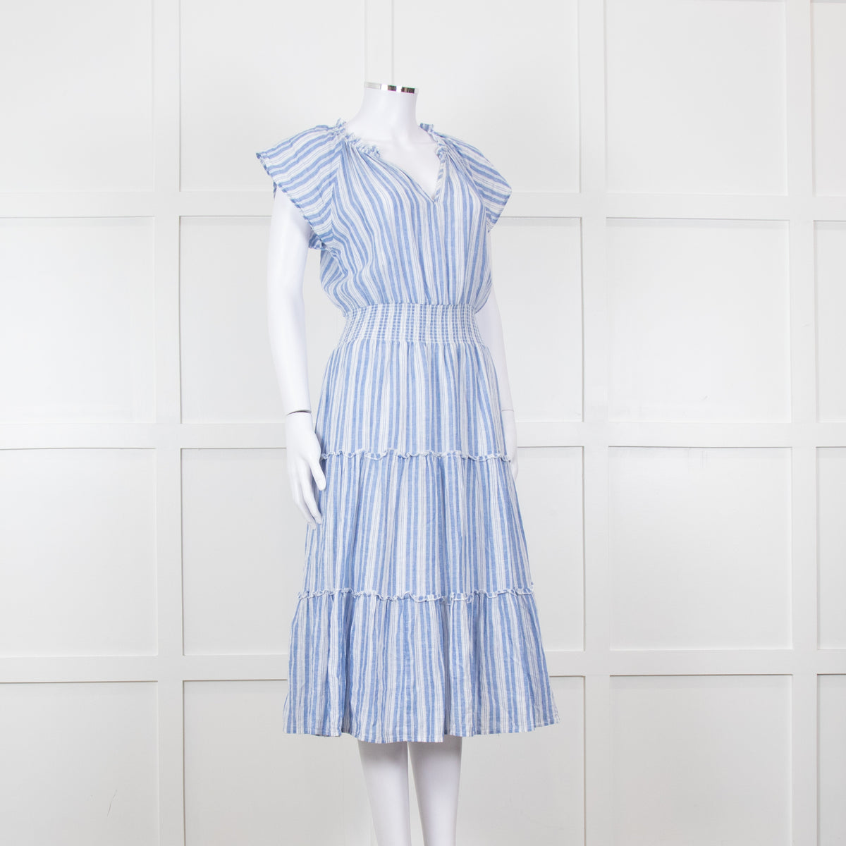 Rails Blue White Striped Cotton Tiered Dress