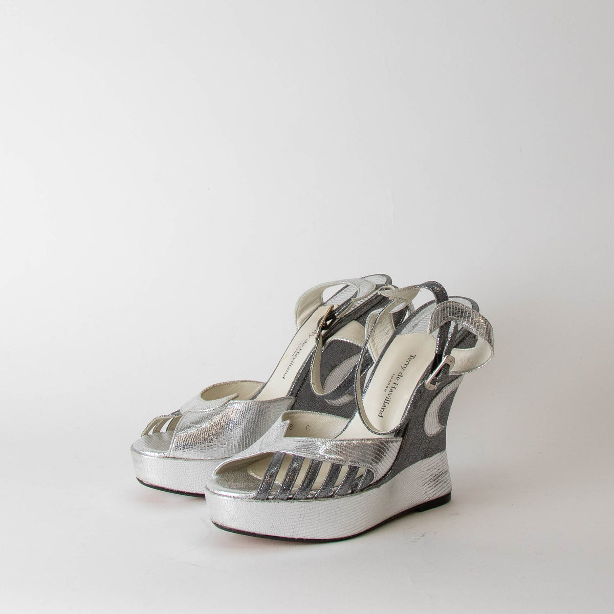Terry De Havilland Silver Python Wedge Sandal