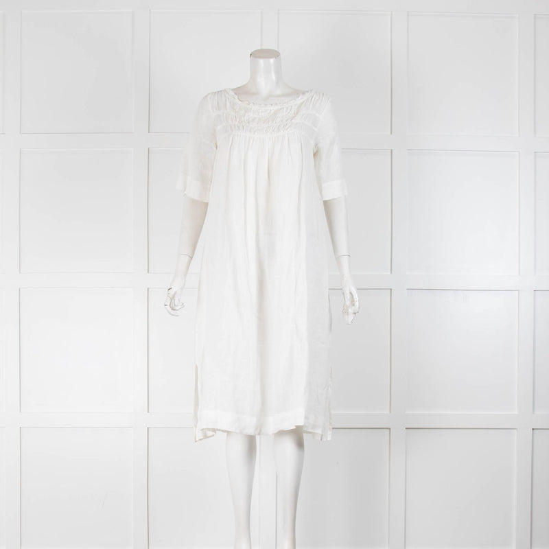 Bamford White Linen Short Sleeve Smock Dress