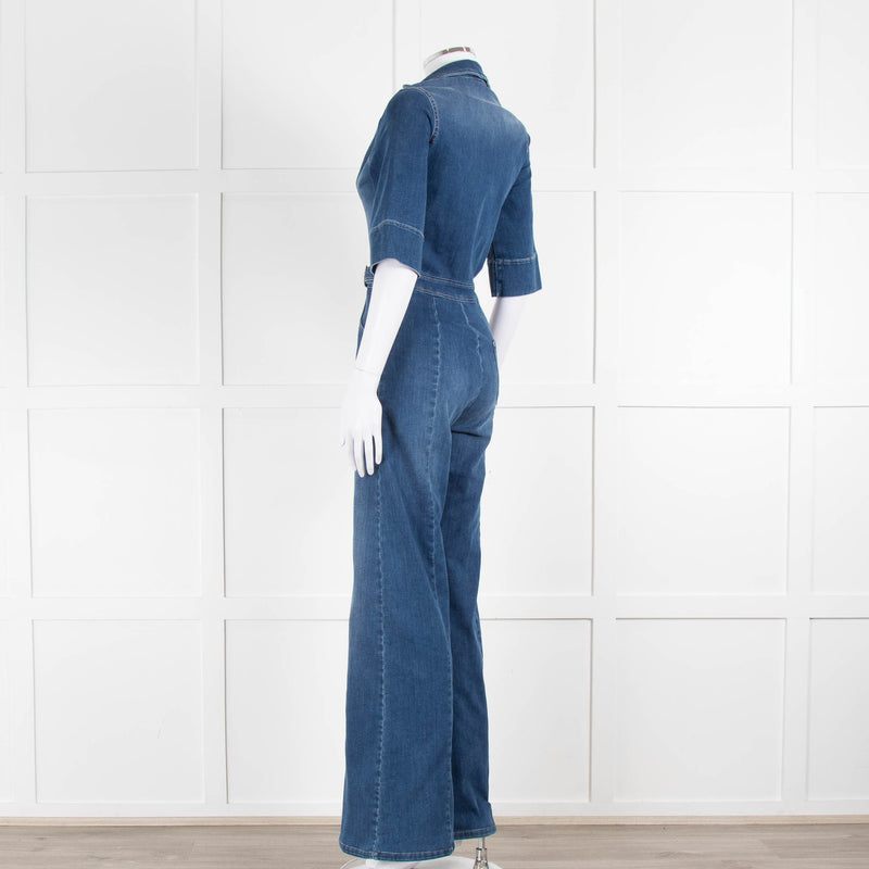 Donna Ida Blue Denim Short Sleeved Flared Jumpsuit