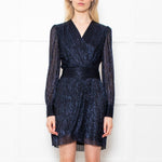 The Kooples Black & Blue Lurex Short Dress With Long Sleeves