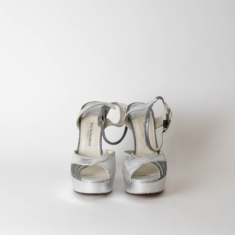 Terry De Havilland Silver Python Wedge Sandal