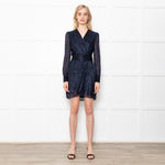 The Kooples Black & Blue Lurex Short Dress With Long Sleeves