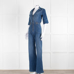 Donna Ida Blue Denim Short Sleeved Flared Jumpsuit