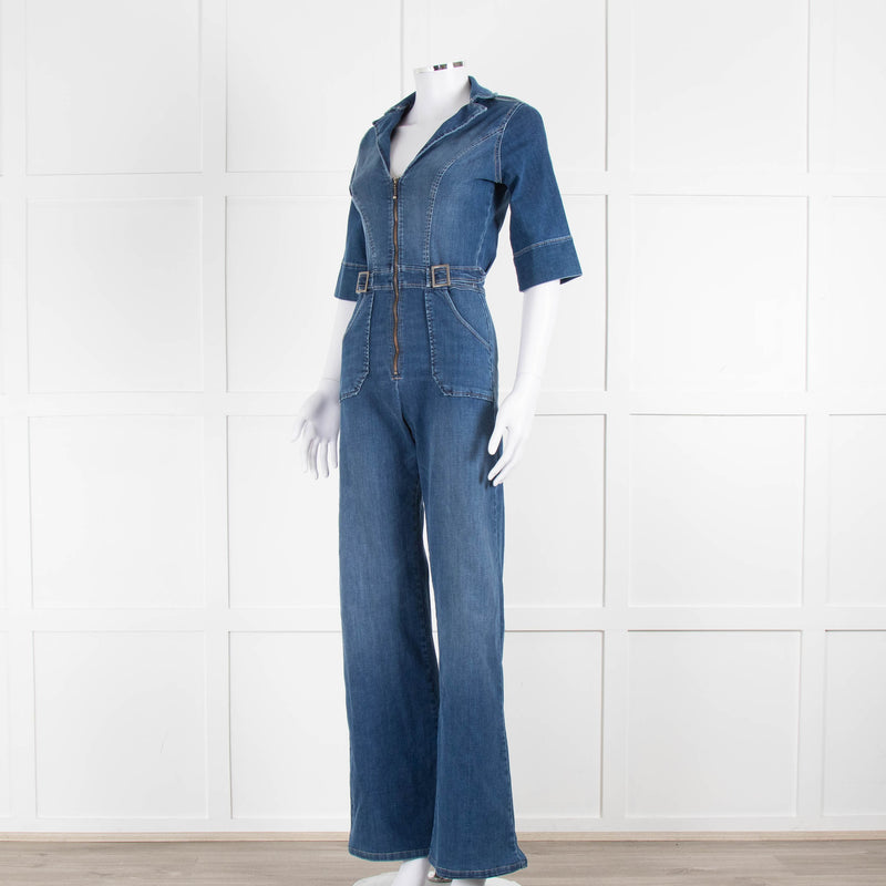 Donna Ida Blue Denim Short Sleeved Flared Jumpsuit