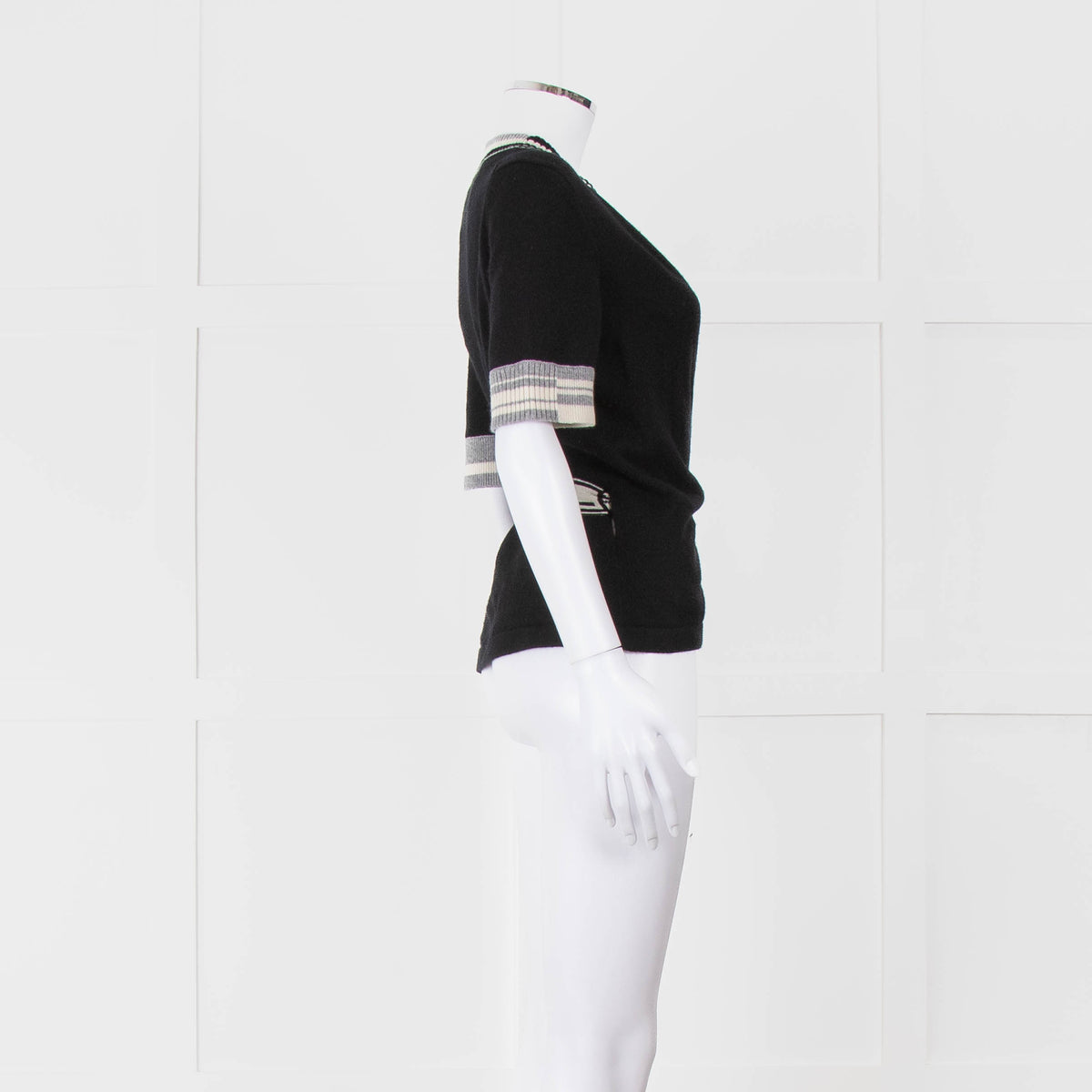 Chanel Black Cashmere Short Sleeve Logo Cardigan