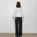 Ganni White Ruched Detail Puff Sleeved Cotton Top