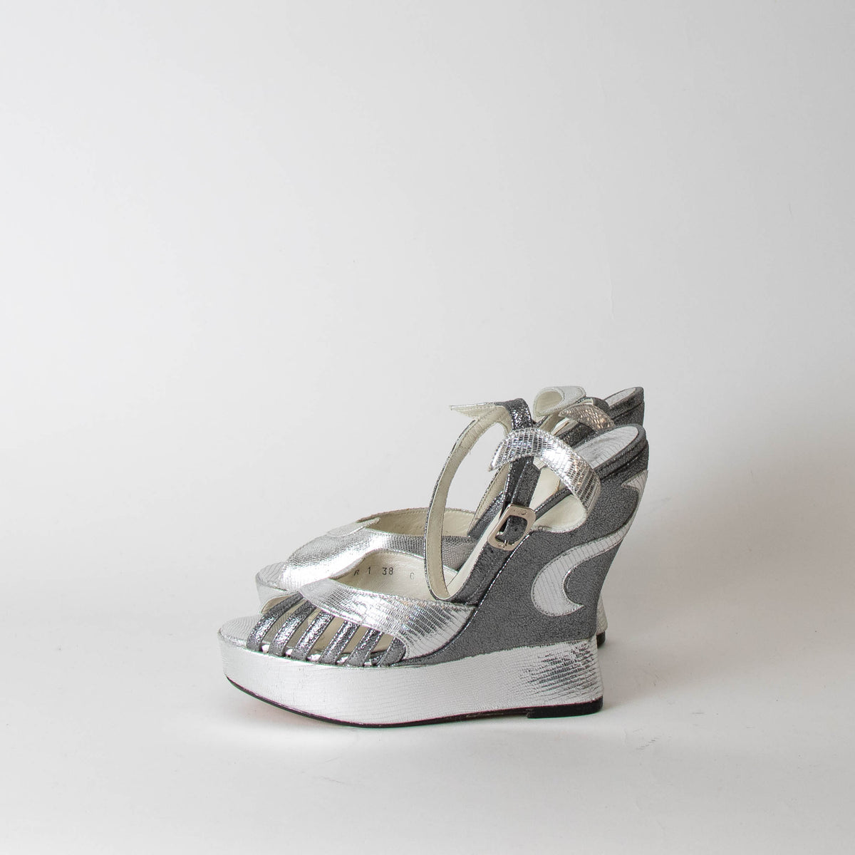 Terry De Havilland Silver Python Wedge Sandal