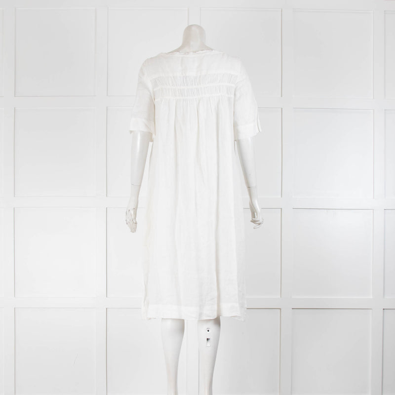 Bamford White Linen Short Sleeve Smock Dress