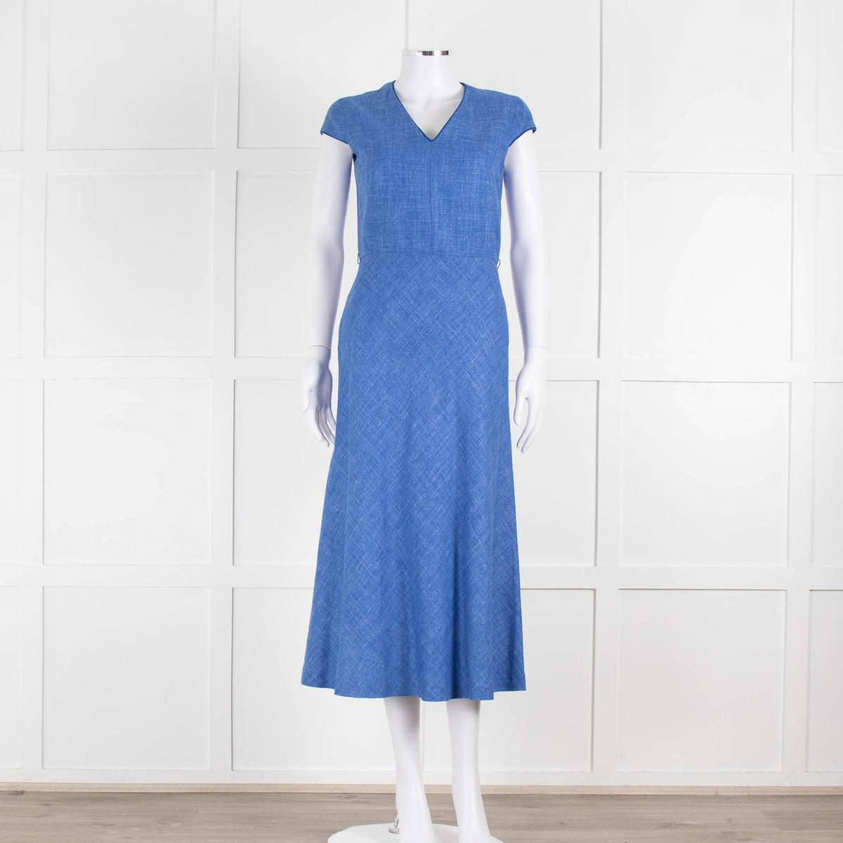 Max Mara Cornflower Blue Woven Fit and Flare Dress