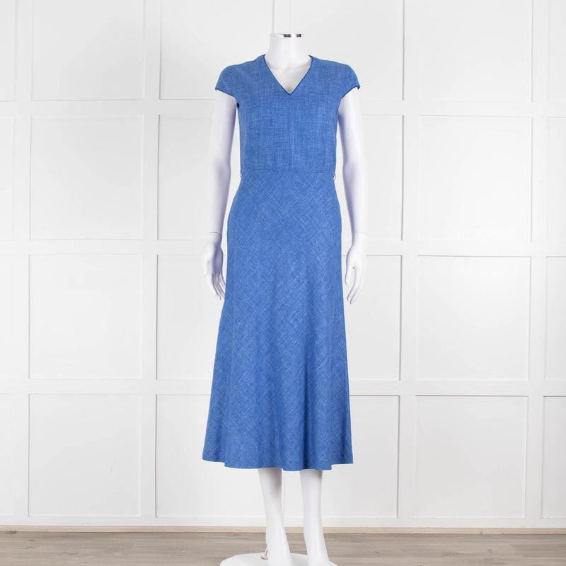 Max Mara Cornflower Blue Woven Fit and Flare Dress