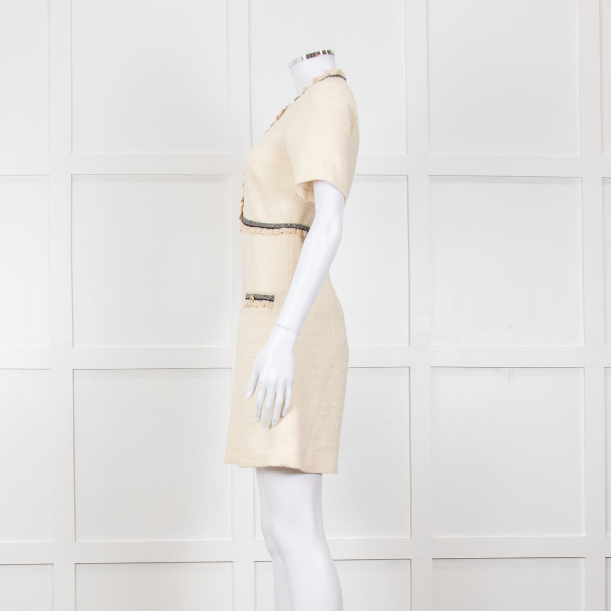 Sandro Cream Black Trim Short Sleeve Tweed Mini Dress