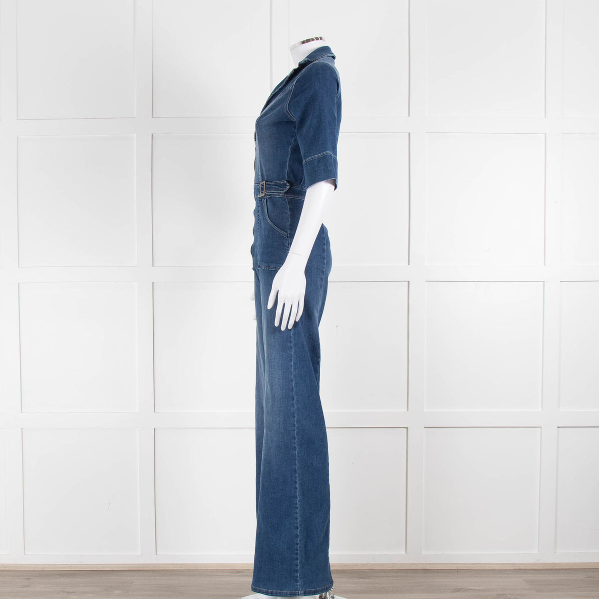 Donna Ida Blue Denim Short Sleeved Flared Jumpsuit