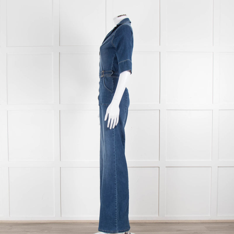 Donna Ida Blue Denim Short Sleeved Flared Jumpsuit